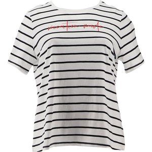 NWT DENIM & CO. TEXTURED KNIT "SUMMER‎ TIME" SHORT SLEEVE STRIPED TOP NAVY SMALL